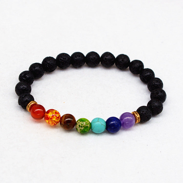 8mm black Lava New Mens Womens 7 Chakra Bracelets Bangle Colors Mixed Healing Crystals Stone Chakra Pray Mala Bracelet gift